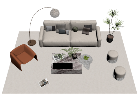 Fabric sofa set 13 3D Model