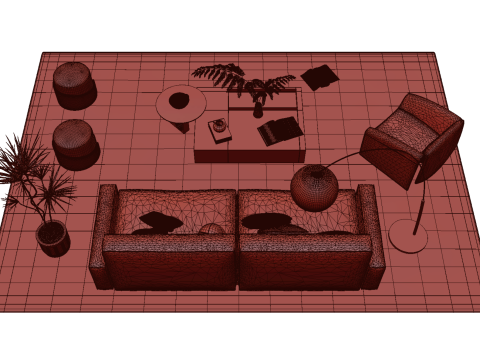 Fabric sofa set 13 3D Model