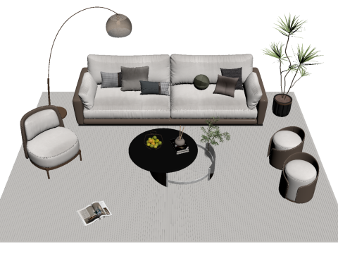 Fabric sofa set 14 3D Model