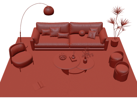 Fabric sofa set 14 3D Model