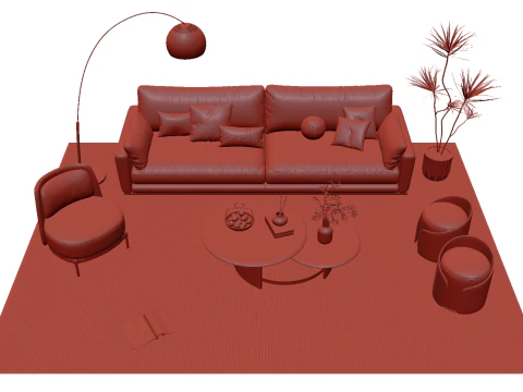 Fabric sofa set 14 3D Model