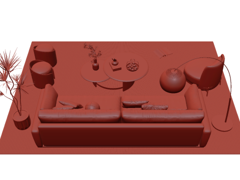 Fabric sofa set 14 3D Model