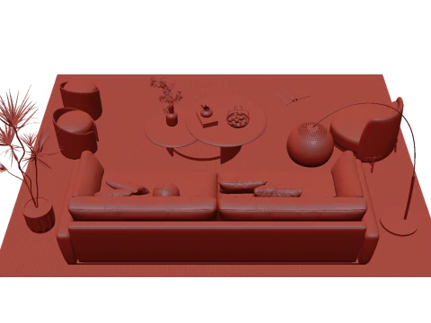 Fabric sofa set 14 3D Model