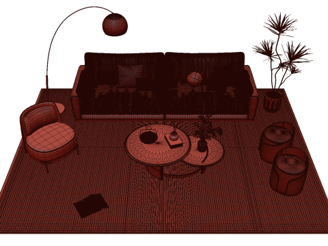 Fabric sofa set 14 3D Model