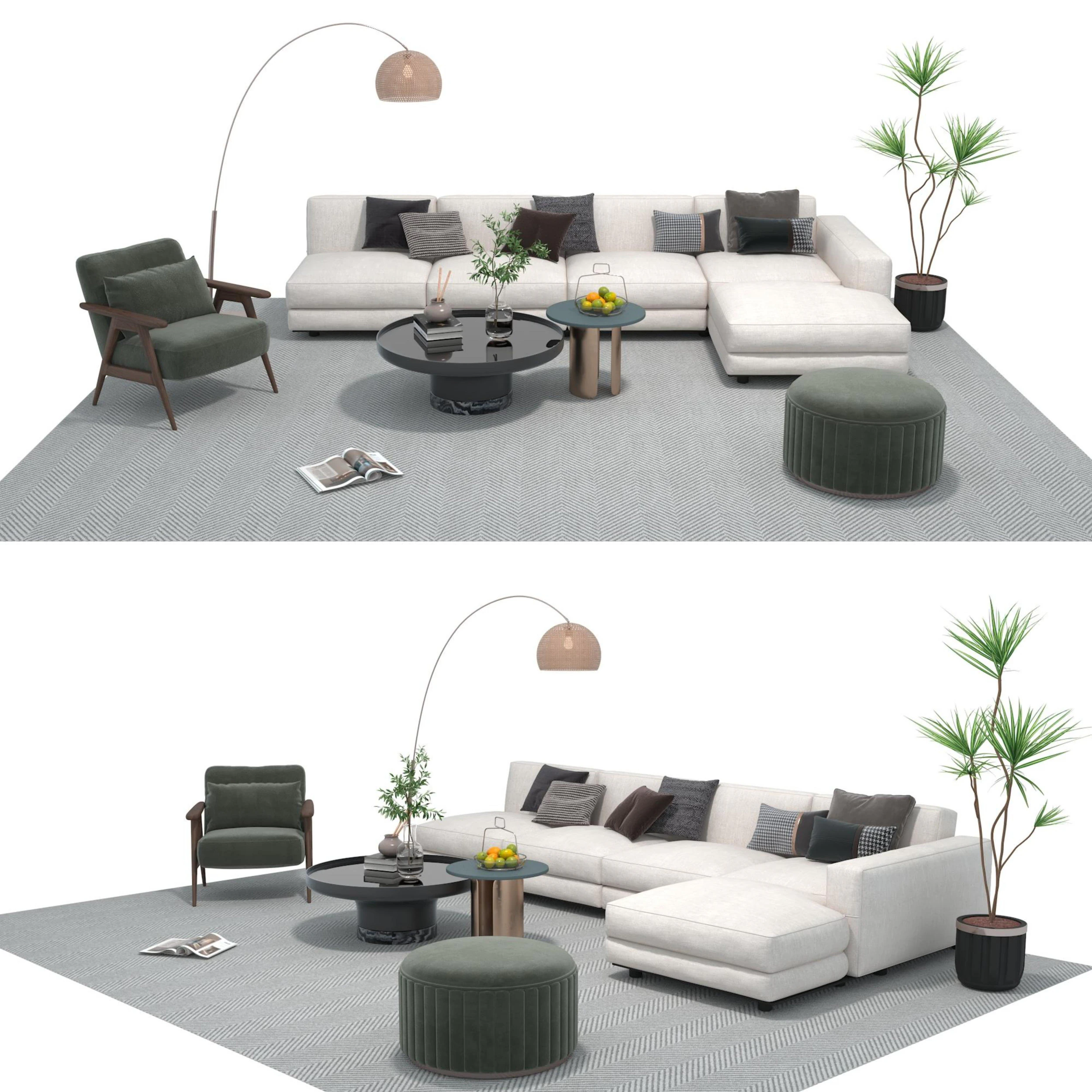 Fabric sofa set 15 3D Model .c4d .max .obj .3ds .fbx .stl .blend