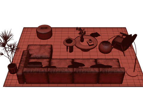 Fabric sofa set 15 3D Model