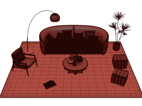 Fabric sofa set 16 3D Model