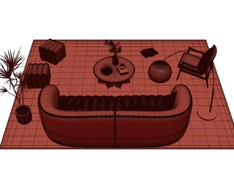 Fabric sofa set 16 3D Model