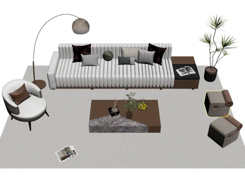 Fabric sofa set 17 3D Model