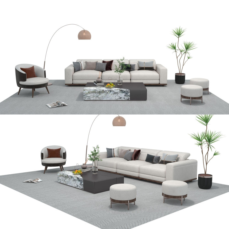 Fabric sofa set 19 3D Model .c4d .max .obj .3ds .fbx .stl .blend 