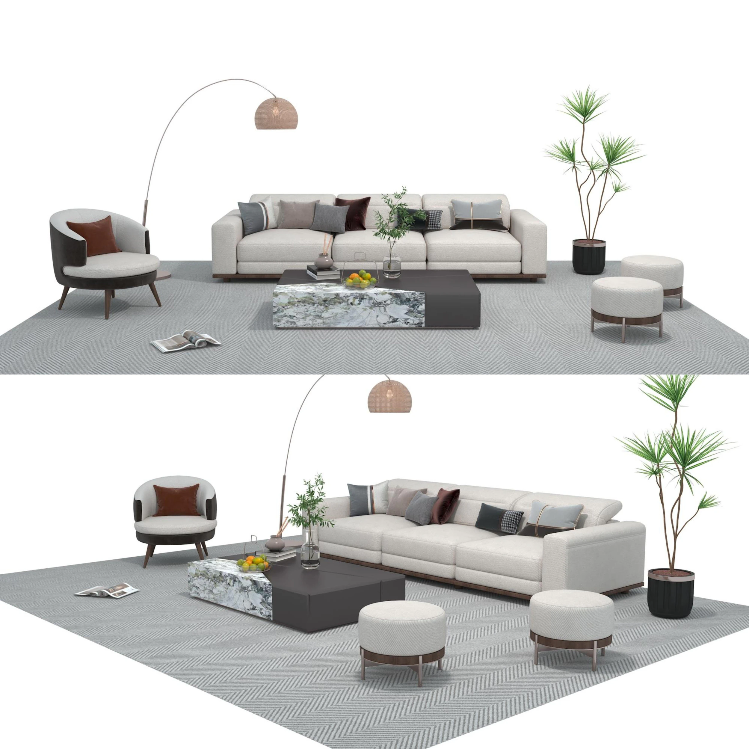 Fabric sofa set 19 3D Model .c4d .max .obj .3ds .fbx .stl .blend
