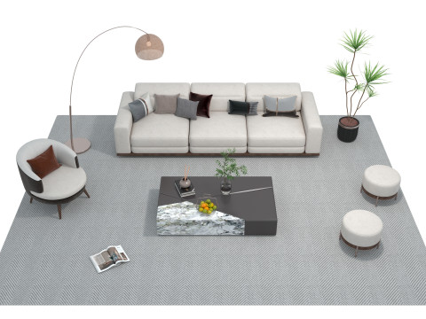 Fabric sofa set 19 3D Model