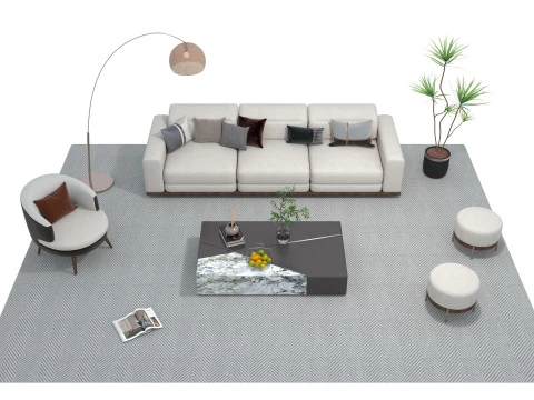 Fabric sofa set 19 3D Model
