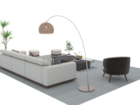 Fabric sofa set 19 3D Model