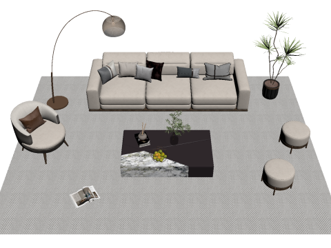 Fabric sofa set 19 3D Model