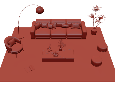 Fabric sofa set 19 3D Model