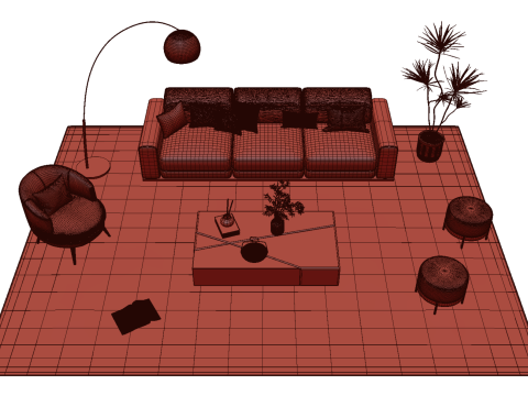 Fabric sofa set 19 3D Model