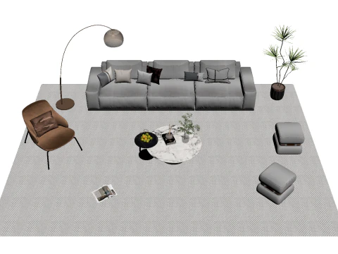 Fabric sofa set 22 3D Model