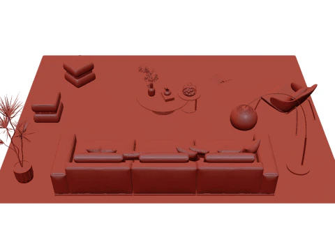 Fabric sofa set 22 3D Model