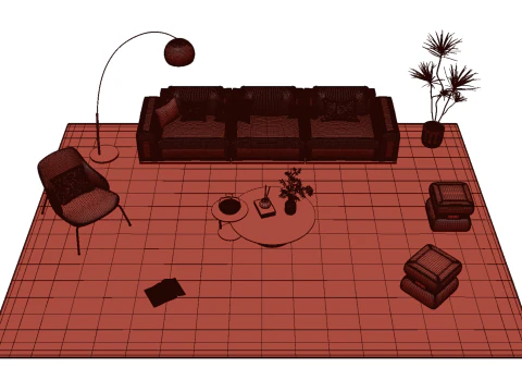 Fabric sofa set 22 3D Model