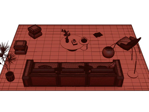 Fabric sofa set 22 3D Model