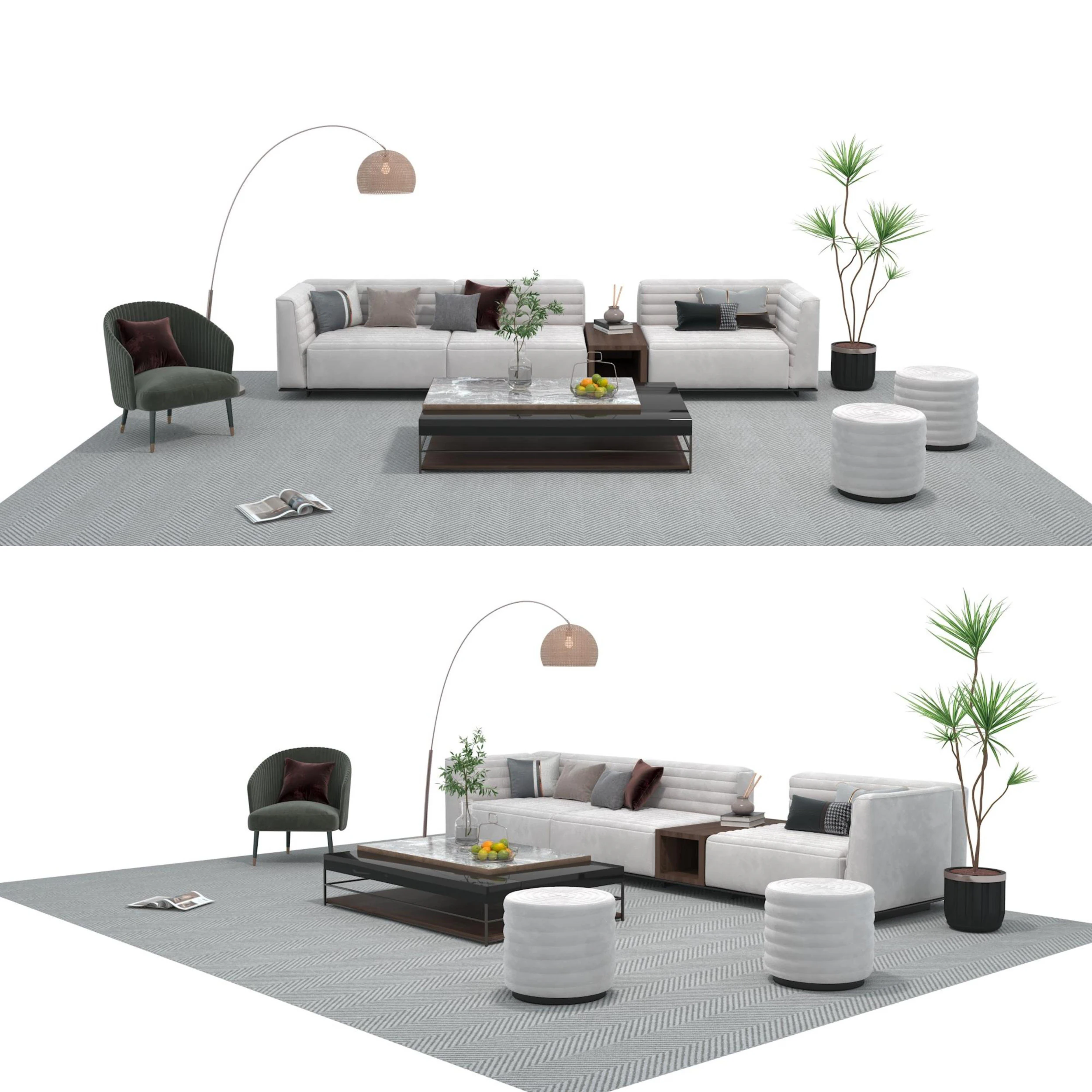 Fabric sofa set 23 3D Model .c4d .max .obj .3ds .fbx .stl .blend 