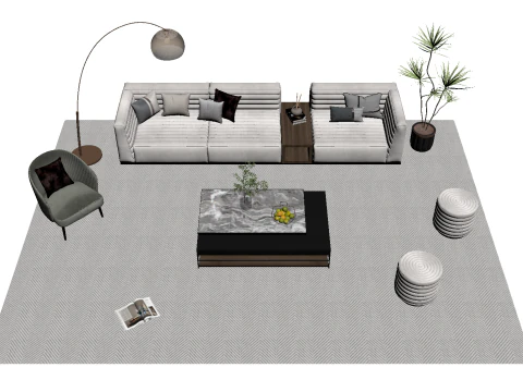 Fabric sofa set 23 3D Model