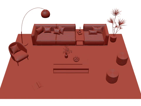 Fabric sofa set 23 3D Model