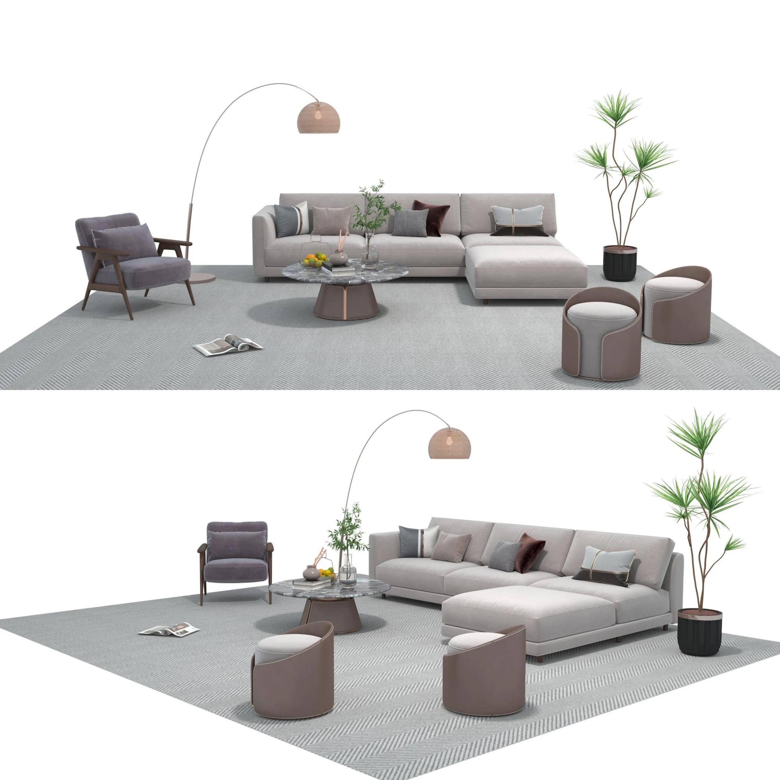 Fabric sofa set 24 3D Model .c4d .max .obj .3ds .fbx .stl .blend 