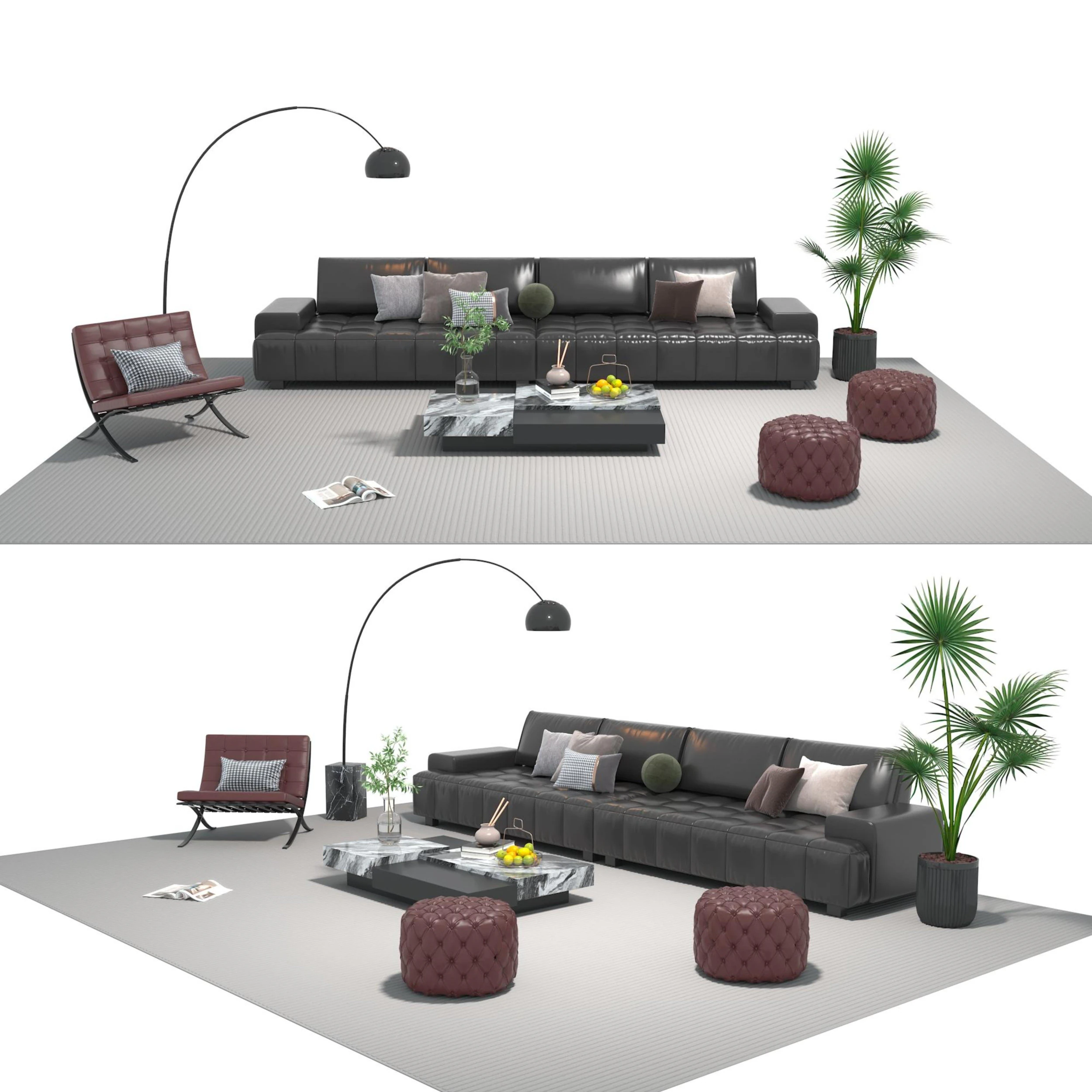 Leather sofa set 22 3D Model .c4d .max .obj .3ds .fbx .stl .blend