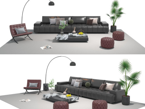 Leather sofa set 22 3D Model