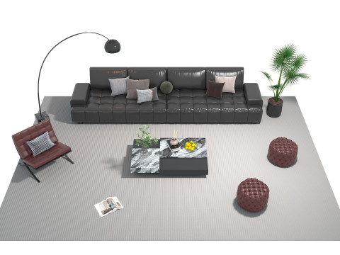Leather sofa set 22 3D Model