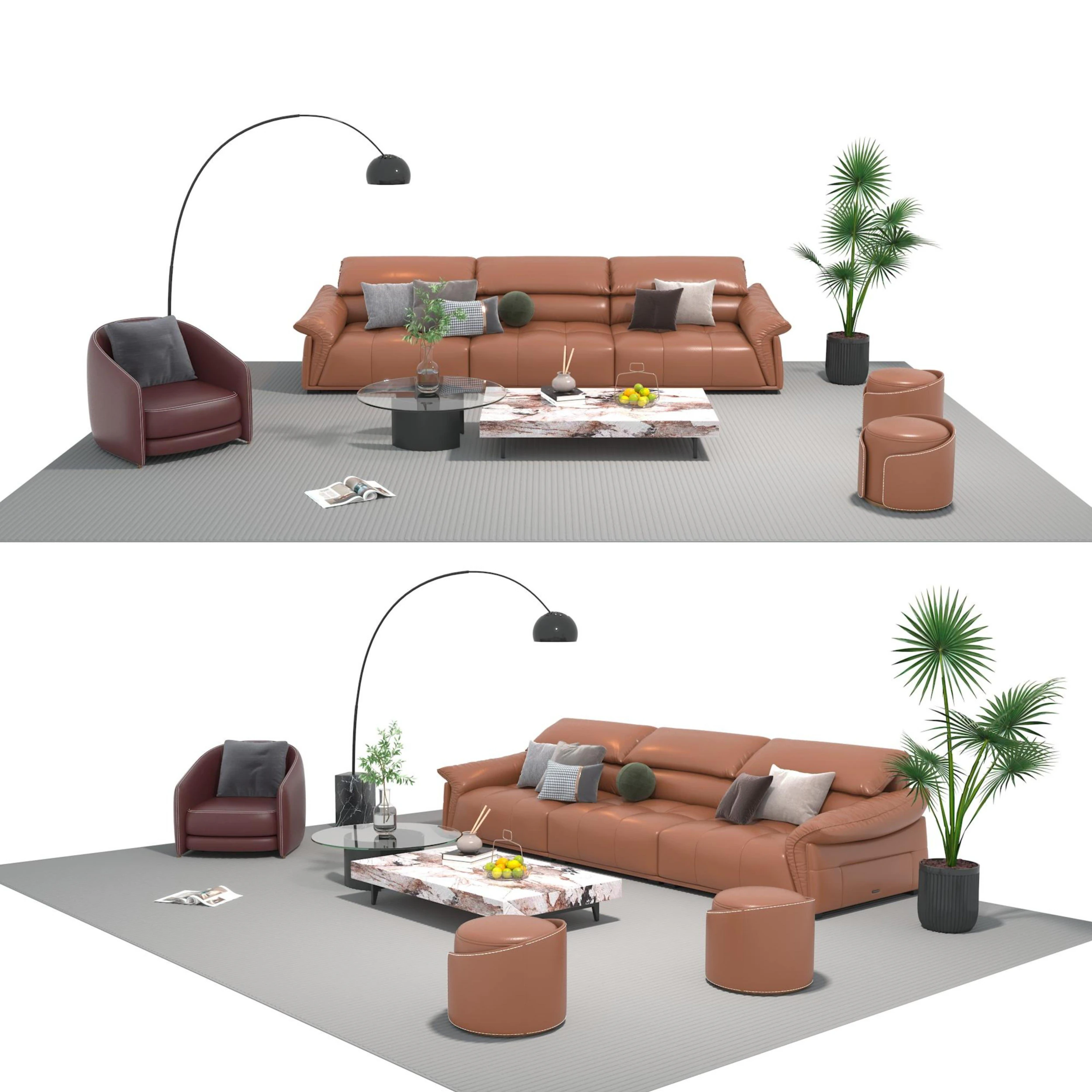 Leather sofa set 23 3D Model .c4d .max .obj .3ds .fbx .stl .blend 