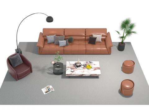 Leather sofa set 23 3D Model