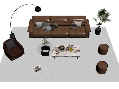 Leather sofa set 23 3D Model