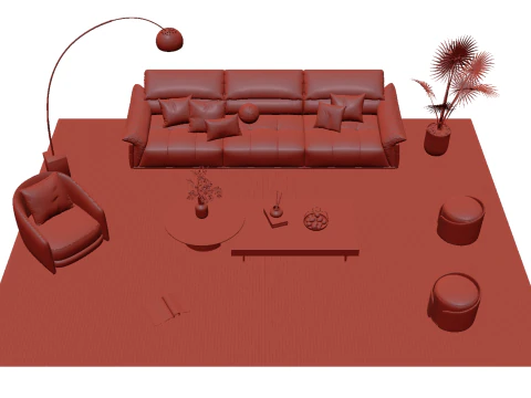 Leather sofa set 23 3D Model