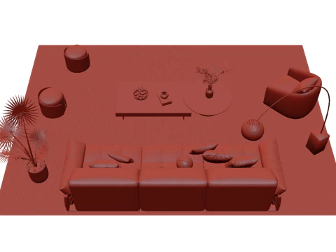 Leather sofa set 23 3D Model