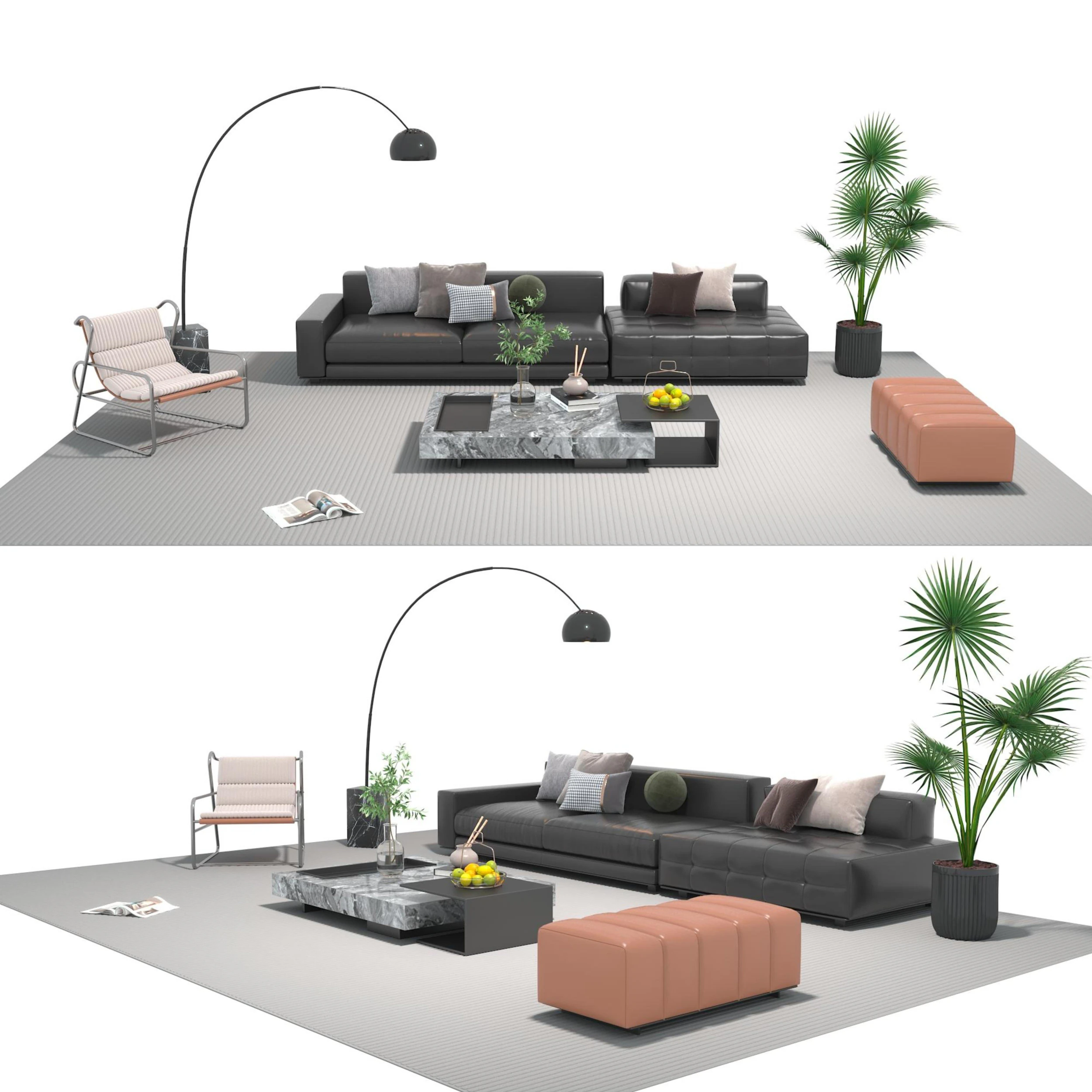 Leather sofa set 24 3D Model .c4d .max .obj .3ds .fbx .stl .blend 