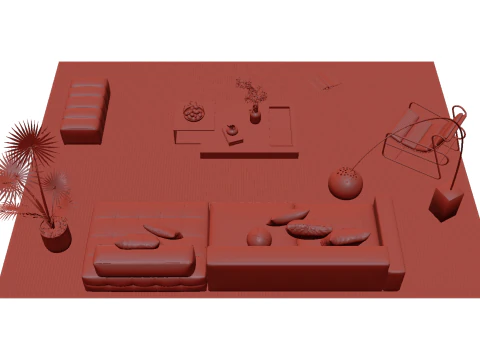 Leather sofa set 24 3D Model