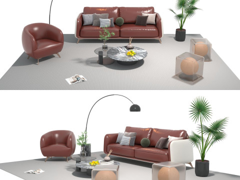Leather sofa set 25 3D Model