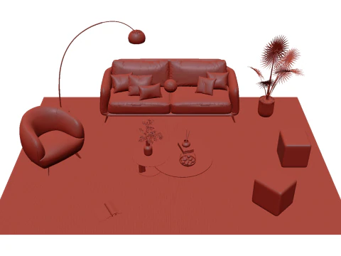 Leather sofa set 25 3D Model