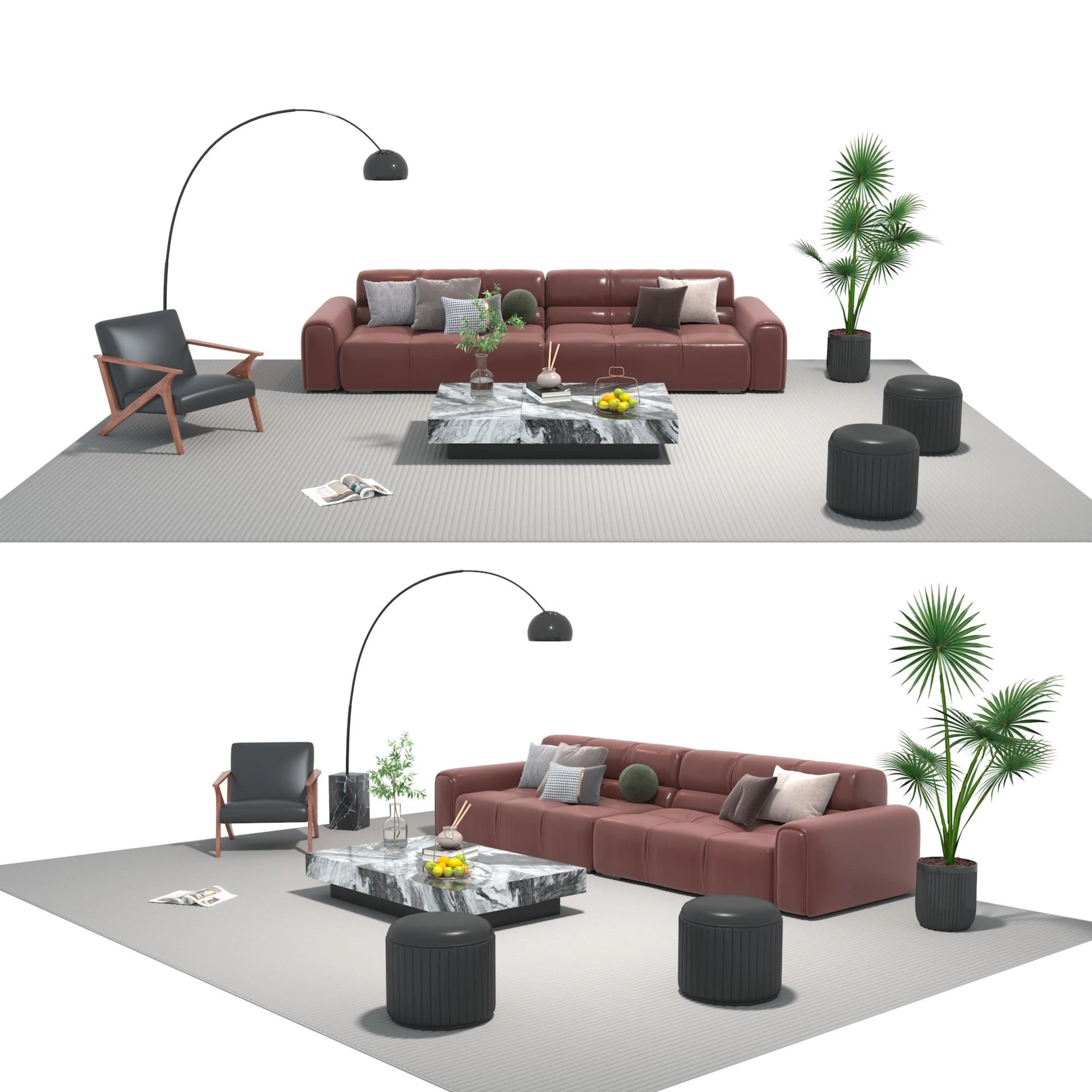 Leather sofa set 26 3D Model .c4d .max .obj .3ds .fbx .stl .blend
