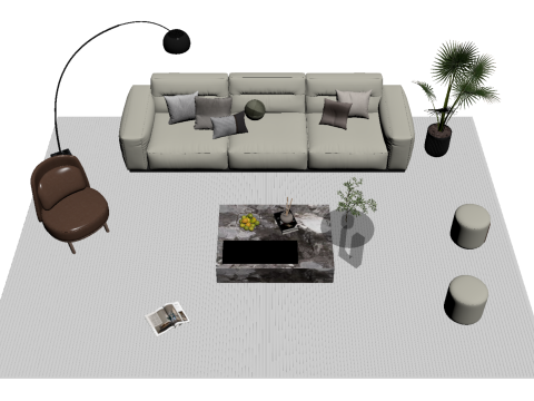 Leather sofa set 27 3D Model