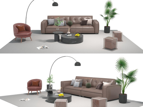 Leather sofa set 28 3D Model