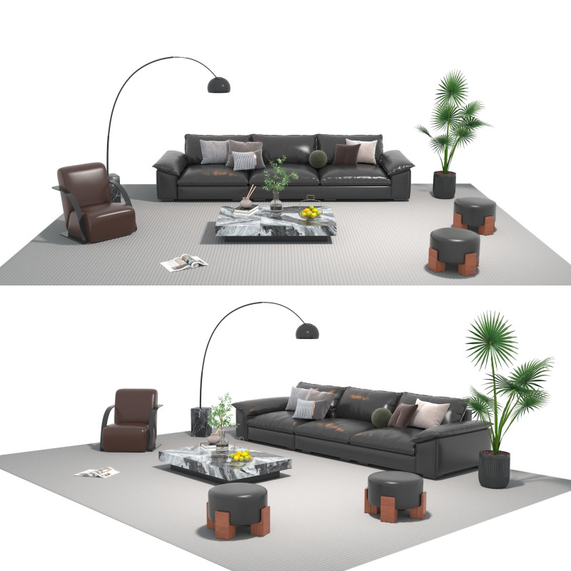 Leather sofa set 30 3D Model .c4d .max .obj .3ds .fbx .stl .blend 