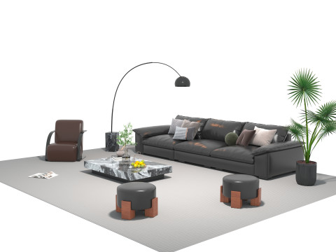 Leather sofa set 30 3D Model