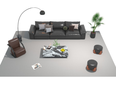 Leather sofa set 30 3D Model