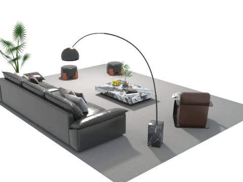 Leather sofa set 30 3D Model