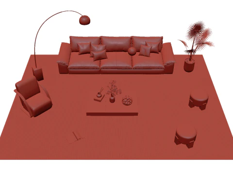 Leather sofa set 30 3D Model