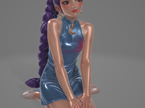 GIRL 001Chibi Urban Felpa con cappuccio per bambini Game Ready Rigged PBR Modello 3D